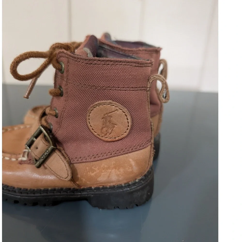 Polo Ralph Lauren Ranger Hi II Boys Boots Tan Leather Canvas Size 7 Toddler‎